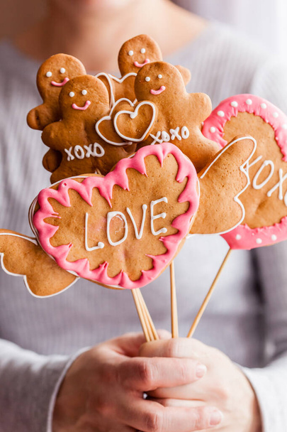 cookies for Valentine's day in hands - Photo, Image
