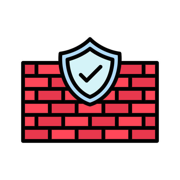 Firewall, escudo, imagen vectorial icono de pared. También se puede utilizar para la seguridad cibernética. Adecuado para uso en aplicaciones web, aplicaciones móviles y medios impresos. - Vector, imagen