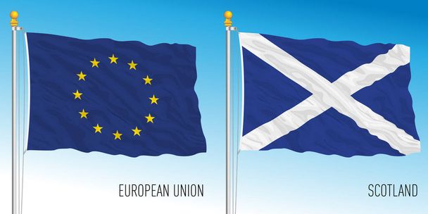Unión Europea y banderas de Escocia, ilustración vectorial - Vector, Imagen
