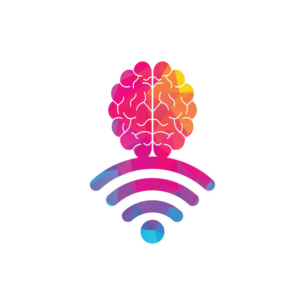 Aivot ja wifi logo suunnittelu merkki. Koulutus, teknologia ja yritystausta. Wi-Fi-aivojen logokuvake. - Vektori, kuva