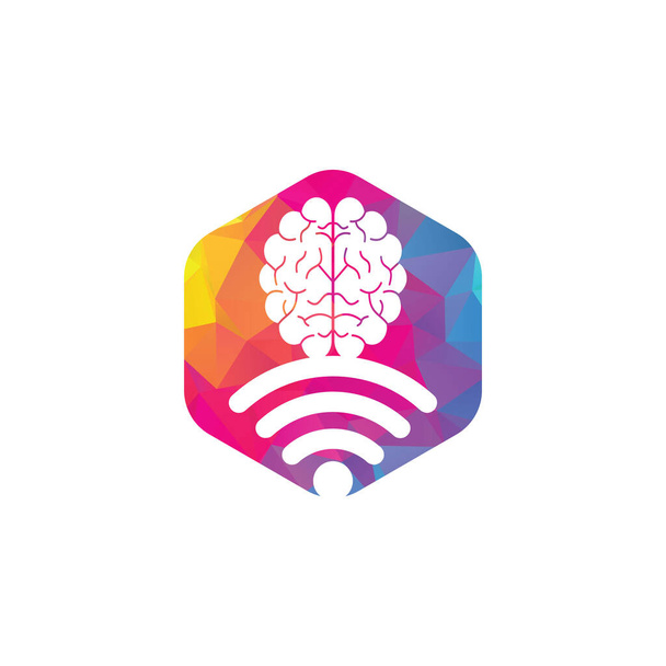 脳とwifiのロゴデザイン。教育、技術、ビジネスの背景。Wi-Fi脳ロゴアイコン. - ベクター画像
