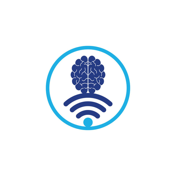 Beyin ve wifi logo tasarım işareti. Eğitim, teknoloji ve iş geçmişi. Wi-fi beyin logosu simgesi. - Vektör, Görsel