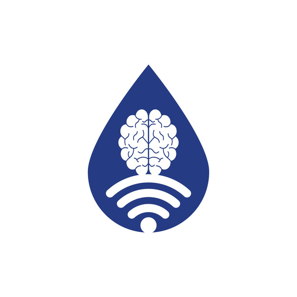 Cérebro e wifi design do logotipo do conceito de forma de gota. Educação, tecnologia e contexto empresarial. Ícone do logotipo do cérebro Wi-fi - Vetor, Imagem