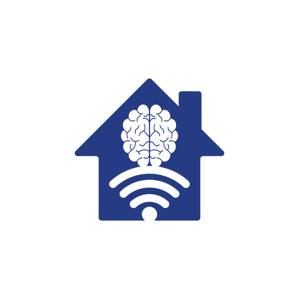 Cerveau et wifi home shape concept logo design. Éducation, technologie et contexte commercial. Icône logo cerveau Wi-Fi - Vecteur, image