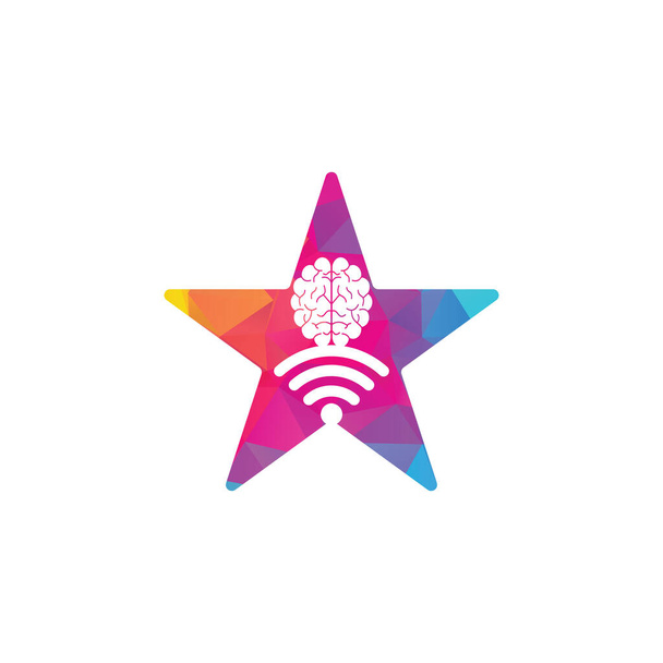 Brain and wifi star shape concept logo design. Education, technology and business background. Wi-fi brain logo icon - Vector, Image