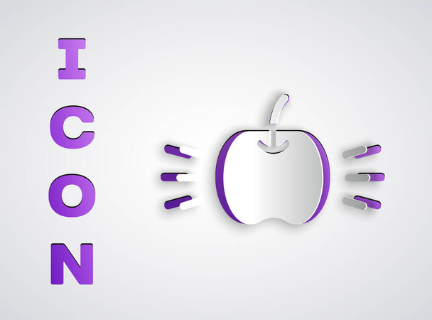 Papírvágás Apple ikon elszigetelt szürke háttérrel. Gyümölcs levél szimbólummal. Papírművészeti stílus. Vektor. - Vektor, kép