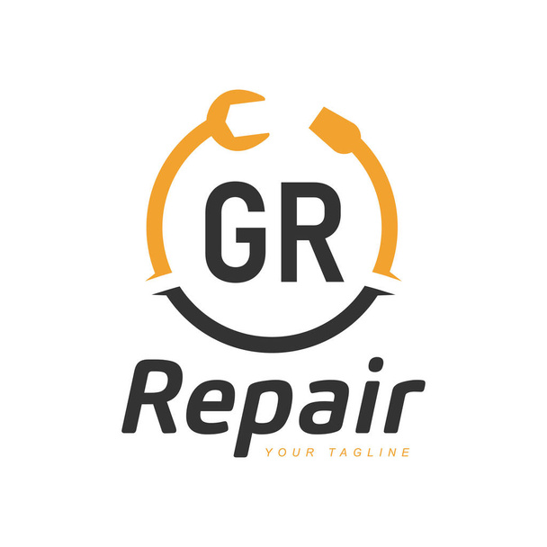 GR Lettera Design con Riparazione Logo. Logo della lettera moderna Design nell'icona di riparazione - Vettoriali, immagini