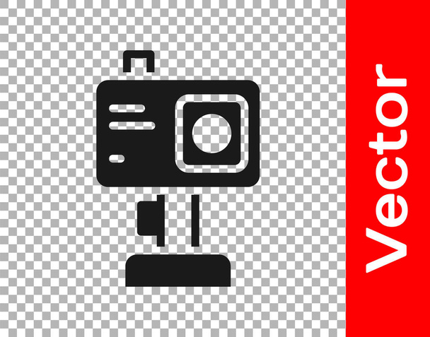 Czarna Akcja Ekstremalna ikona kamery odizolowana na przejrzystym tle. Sprzęt kamery wideo do filmowania sportów ekstremalnych. Wektor. - Wektor, obraz