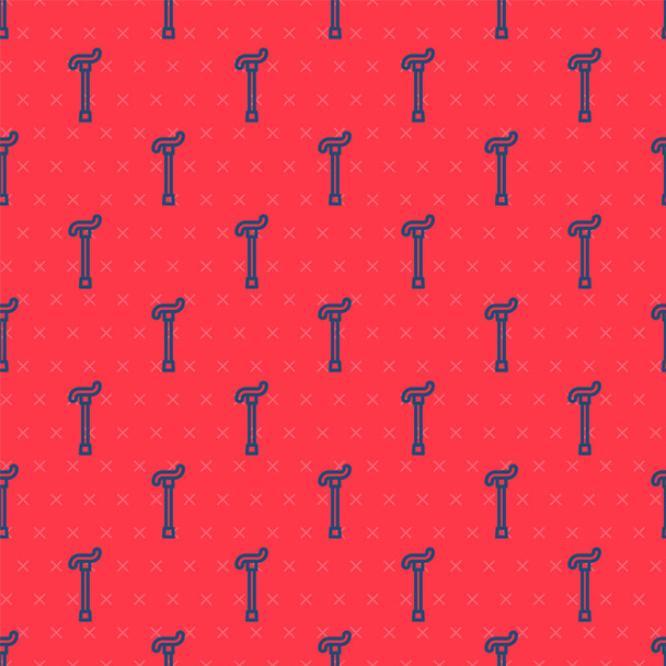 Blue line Walking stick cane icon isolated seamless pattern on red background.  Vector. - Vector, Image