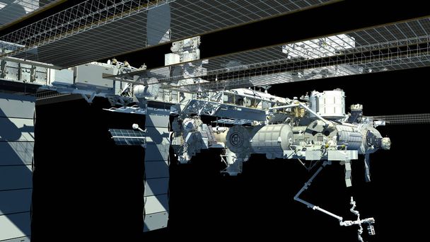 Kansainvälisen avaruusaseman 3D-renderöinti tiedostoon sisältyvällä työpolulla. - Valokuva, kuva