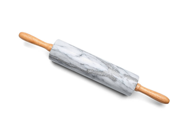 Marble rolling pin on white background - 写真・画像