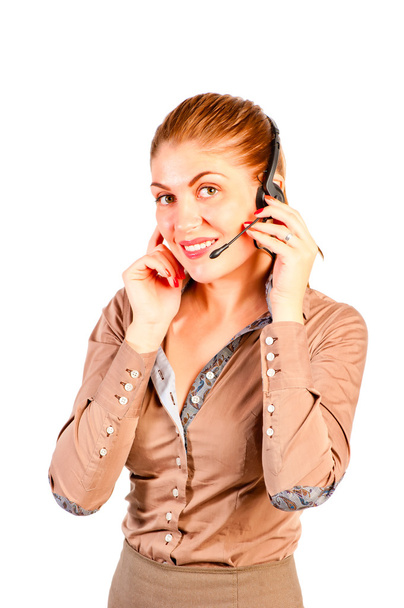 Gerente de Ventas asesorando al cliente en los auriculares
 - Foto, imagen