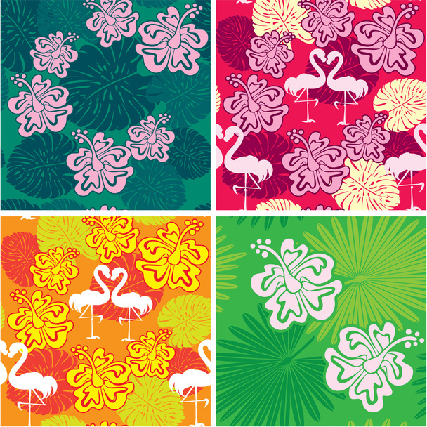 Set of seamless patterns with palm trees leaves, Frangipani flow - Вектор,изображение