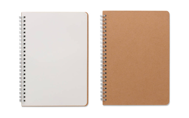Top view closed and opened image of spiral blank notebook or notepad isolated and white background with clipping path - Photo, image