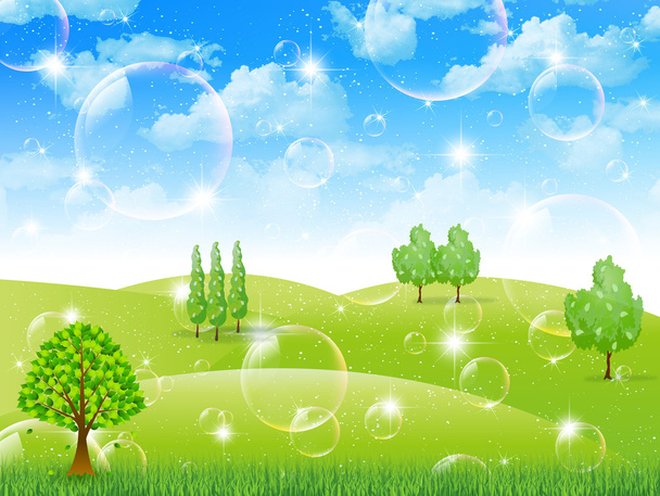 Небесний свіжий зелений пейзаж
 - Вектор, зображення