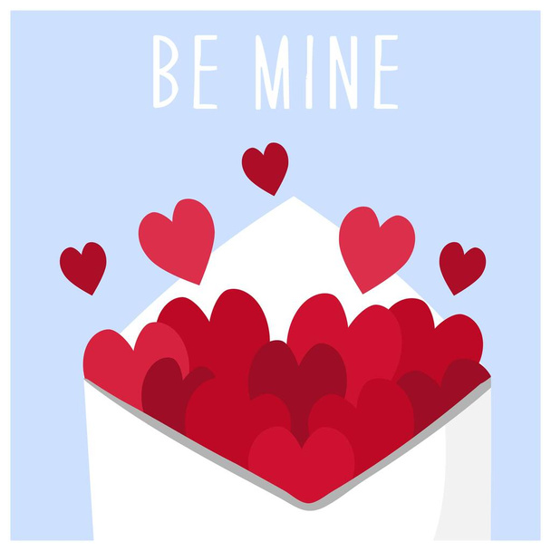 Closed envelope, envelope with hearts, letter. The inscription I Love You, Be Mine. Set of flat isolated vector illustrations. - Вектор,изображение