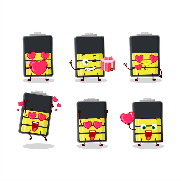 Medium battery cartoon character with love cute emoticon. Vector illustration - Vector, Image