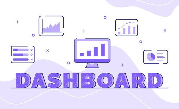 dashboard tipografia parola arte sfondo di icona grafico statistico monitor con contorno stile vettoriale disegno illustrazione - Vettoriali, immagini