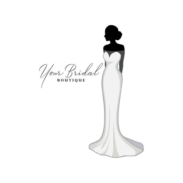Vintage Wedding Dresses Boutique Logo, Bridesmaid Gown Logo, Bridal Gown Logo Vector Design Template - Vector, Image
