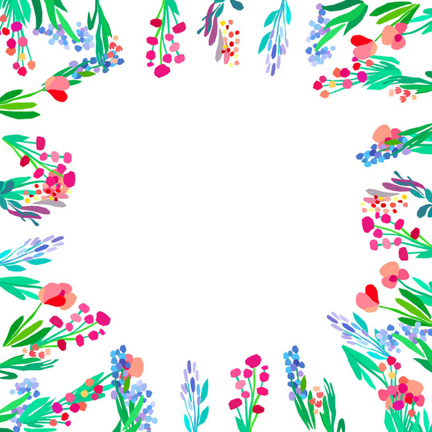 Vector floral frame. Abstract flowers on white background. - Wektor, obraz