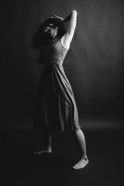 Details of body black and white portrait of beautiful girl, fashion and art - Zdjęcie, obraz