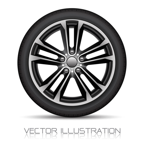 Realista rueda de aluminio coche neumático estilo deporte sobre fondo blanco vector ilustración. - Vector, Imagen