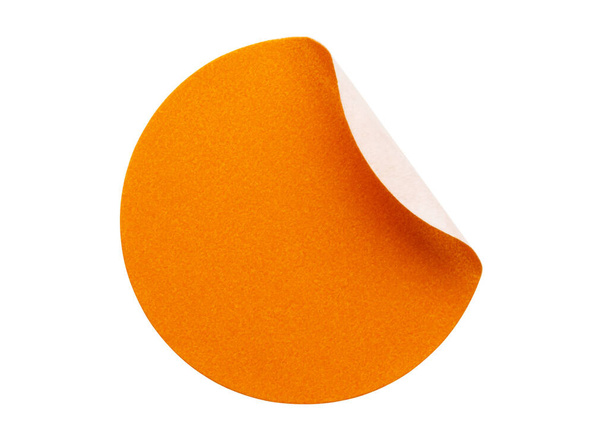 Blank orange round adhesive paper sticker label isolated on white background - Photo, Image