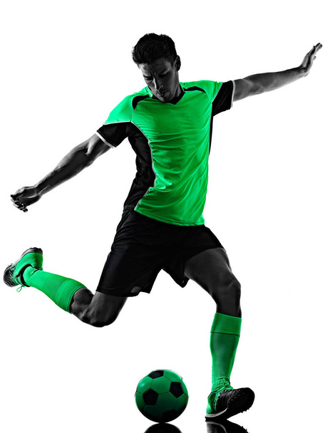young soccer player man silhouette shadow isolated white background - Foto, Bild