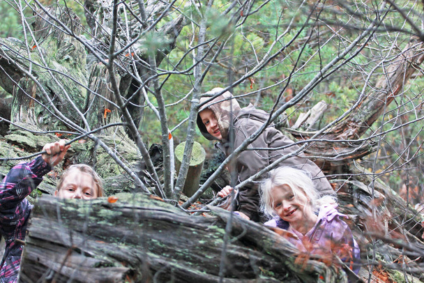 幸せな子供たちは森の中で強盗をしています - 写真・画像