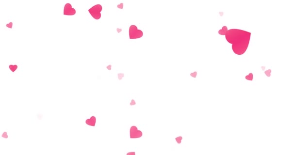 Corazones rojos volando animación romántica. Corazones rojos abstractos en pantalla blanca. Dibujos animados confeti amor signos para su diseño gráfico. Disparo romántico en resolución 4k con 60 cuadros por segundo - Metraje, vídeo