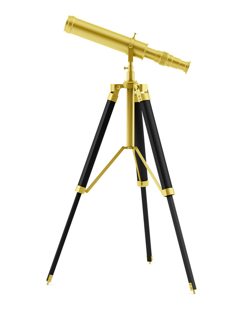 telescopio dorado sobre trípode aislado sobre fondo blanco
 - Foto, imagen