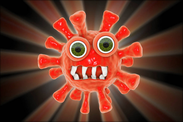 Sarjakuvavirus hirviö. Hauska mikrobi. 3D-kuva - Valokuva, kuva