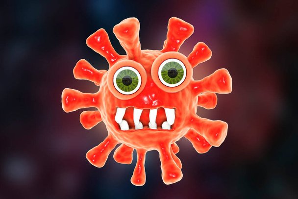 Karikaturenvirus Monster. Lustige Mikrobe. 3D-Illustration - Foto, Bild