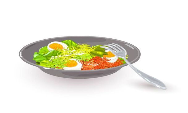 Cartoon healthy food in plate - Vector, Image