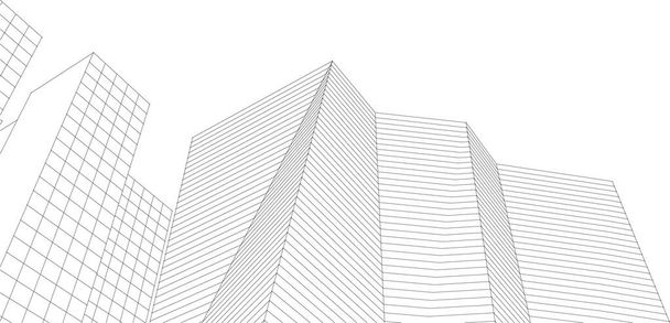 сучасна архітектура хмарочоси 3d ілюстрація, прямі форми фасаду
 - Вектор, зображення