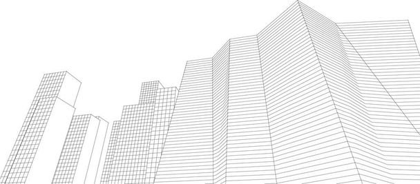 arquitectura moderna rascacielos 3d ilustración, formas rectas de la fachada - Vector, Imagen