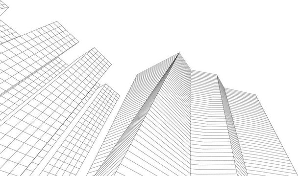modern építészet felhőkarcolók 3d illusztráció, egyenes formák a homlokzat - Vektor, kép