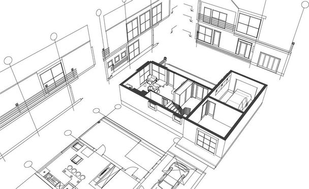 casa progetto architettonico 3d illustrazione - Vettoriali, immagini