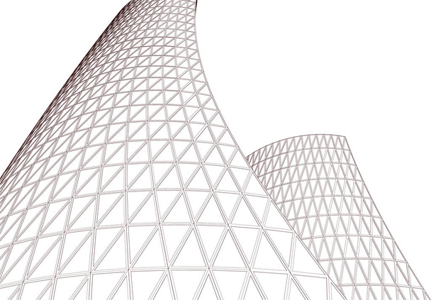 современные архитектурные небоскребы 3d иллюстрация, изогнутые формы фасада - Вектор,изображение
