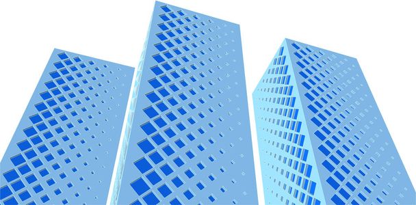 architecture moderne gratte-ciel illustration 3D, formes droites de la façade - Vecteur, image