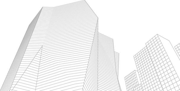 Modern mimari gökdelenleri 3D illüstrasyon, düz cephe şekilleri - Vektör, Görsel