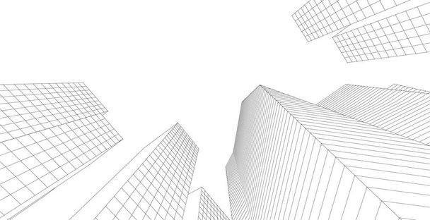 architettura moderna grattacieli illustrazione 3d, forme diritte della facciata - Vettoriali, immagini