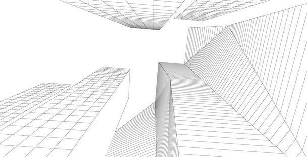 arquitectura moderna rascacielos 3d ilustración, formas rectas de la fachada - Vector, Imagen