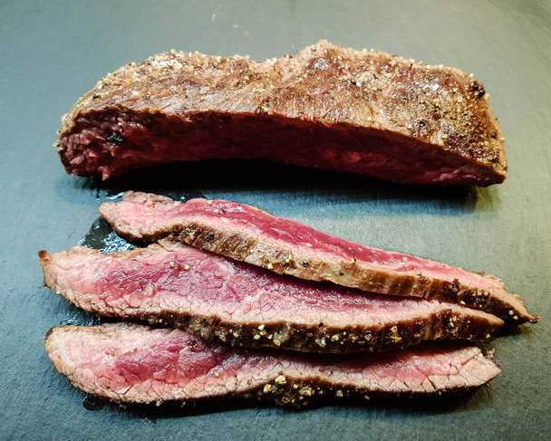 flank steak with forest mushrooms and fried potatoes - Photo, Image