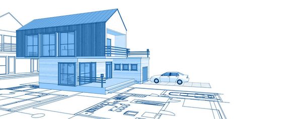 Haus architektonisches Projekt 3D-Illustration - Foto, Bild