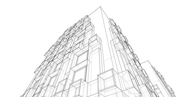 nowoczesna architektura drapacze chmur Ilustracja 3D, proste kształty elewacji - Zdjęcie, obraz