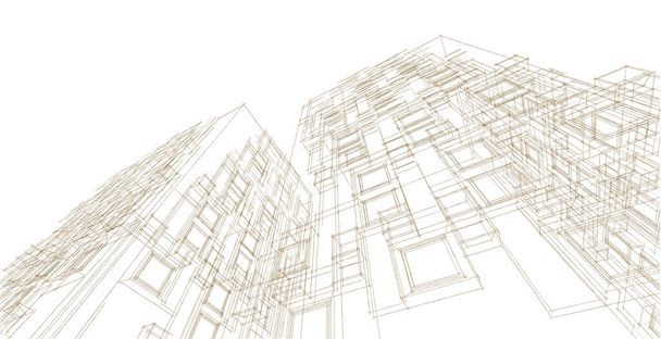 modern építészet felhőkarcolók 3d illusztráció, egyenes formák a homlokzat - Fotó, kép