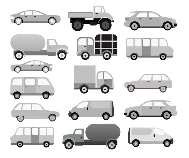 Cars collection (black & white) - Vector, Image