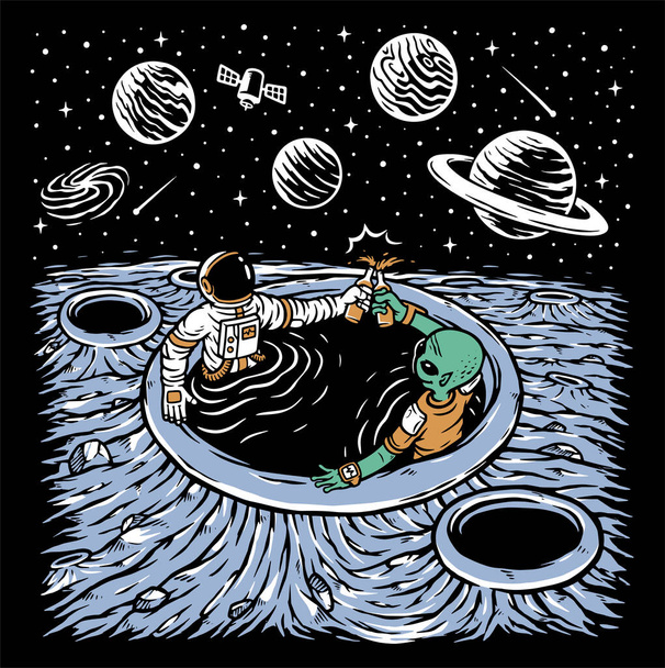 Иллюстрация астронавта и пришельца - Вектор,изображение