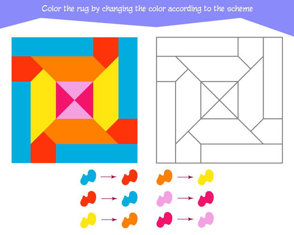 Game for the development of logical thinking. Color the rug by changing the color according to the sample - Vektor, obrázek